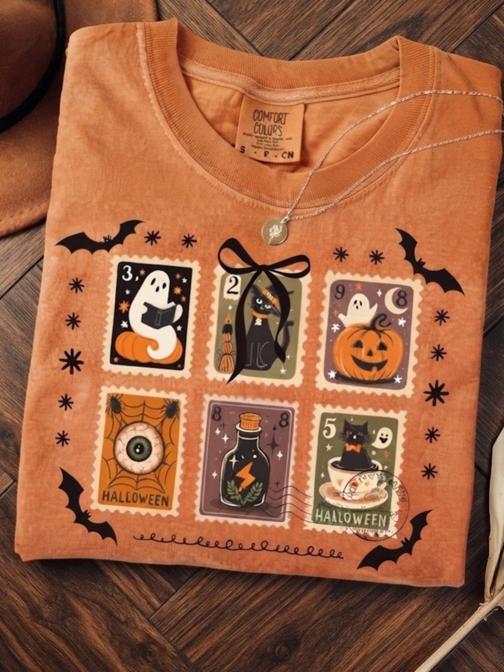 Spooky Halloween Stamp Art Orange Comfort Color T-Shirt